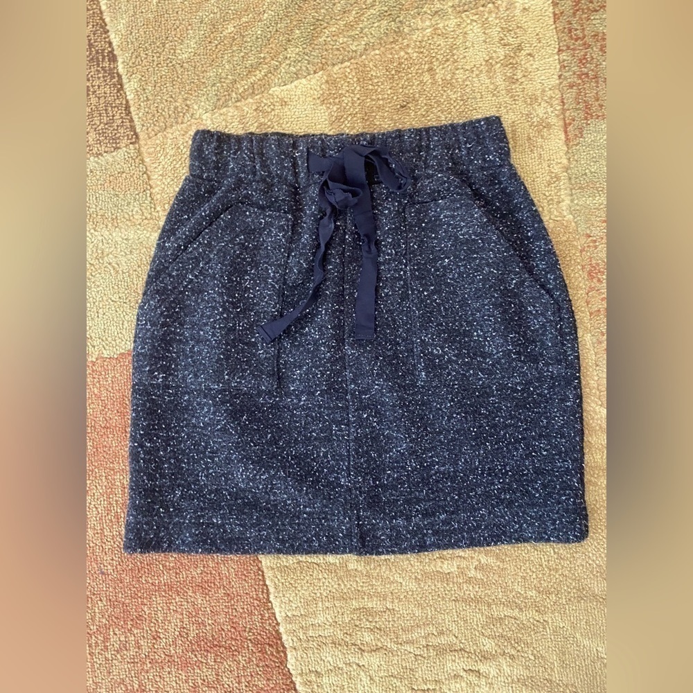 Loft Super Stretch Wool Blend Drawstring Pocket Skirt Black Heather